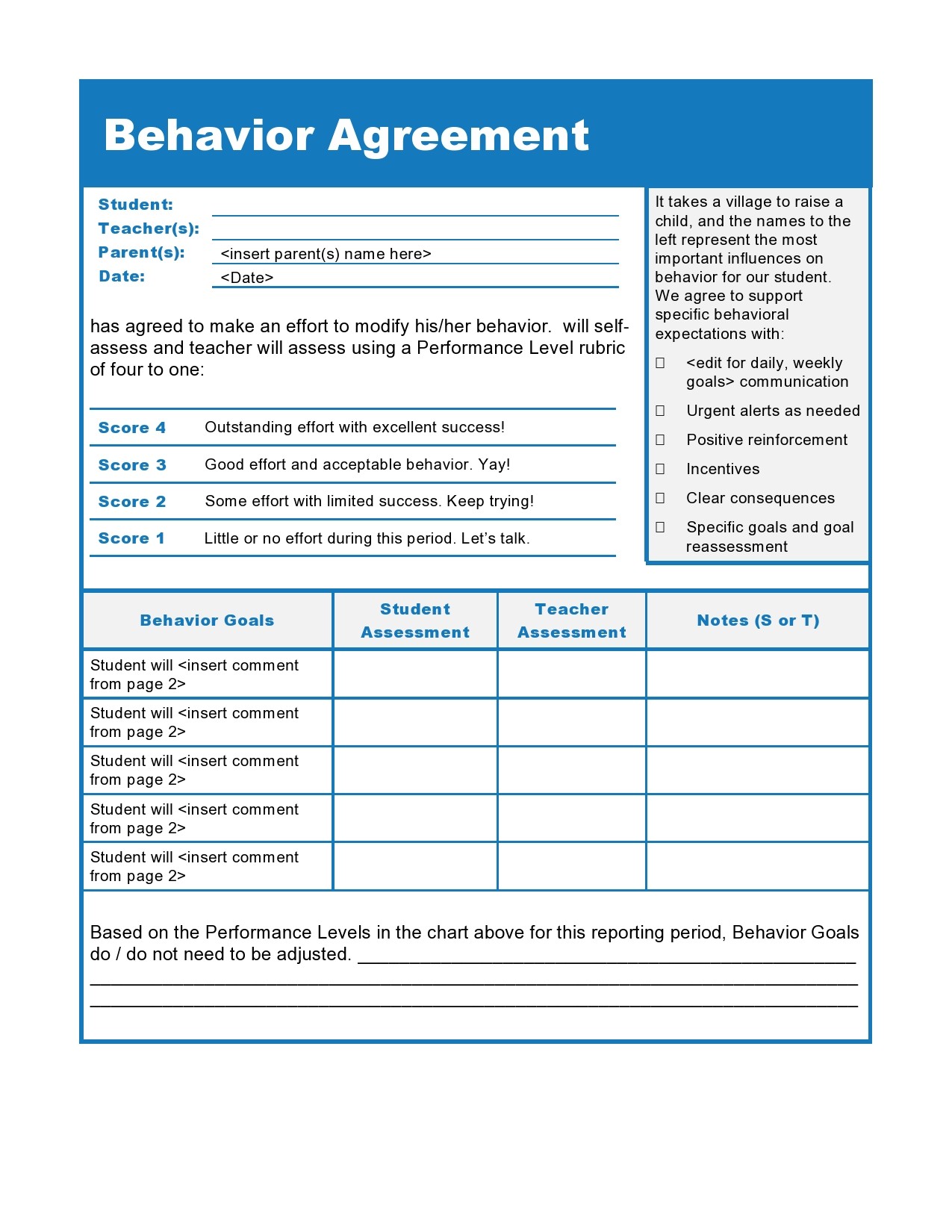 Free behavior contract template 14