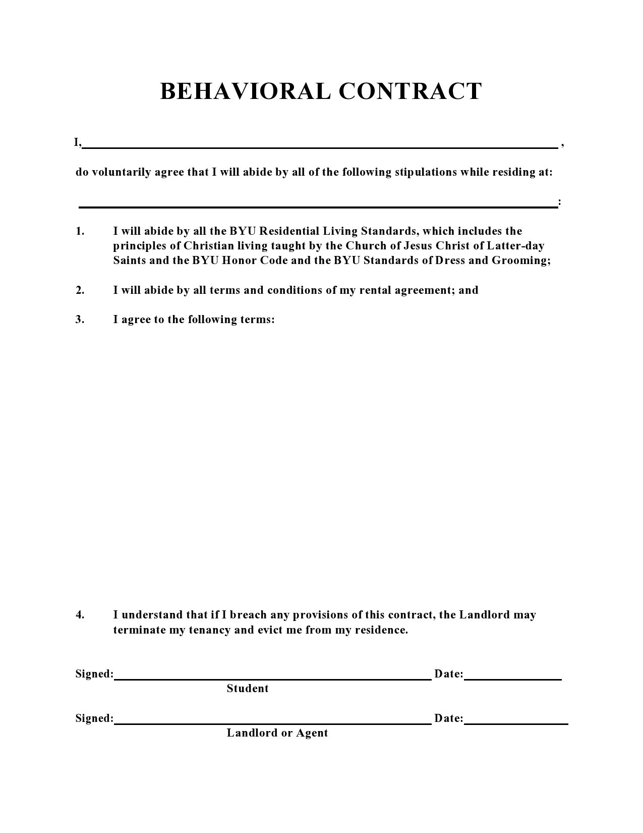 Free behavior contract template 24