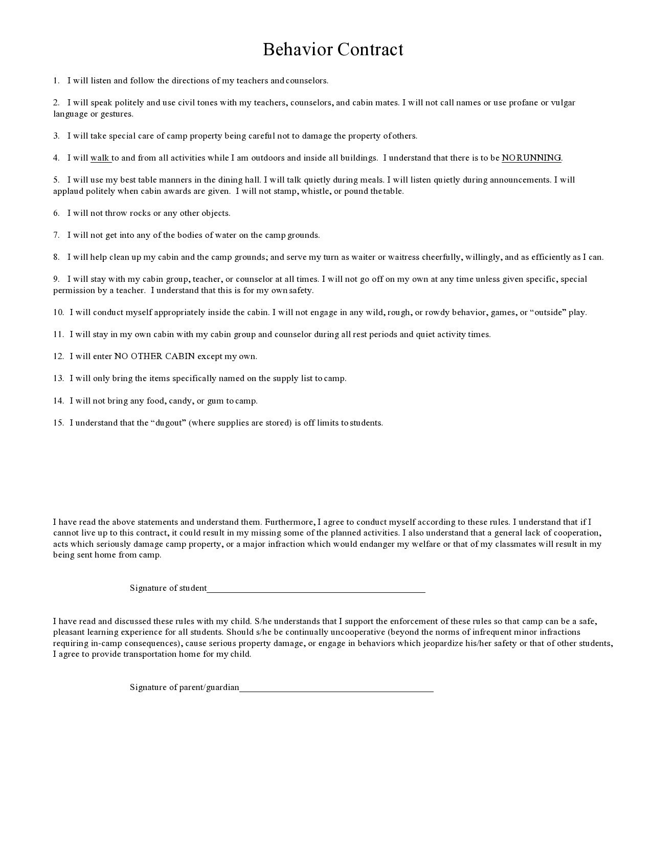 Free behavior contract template 29