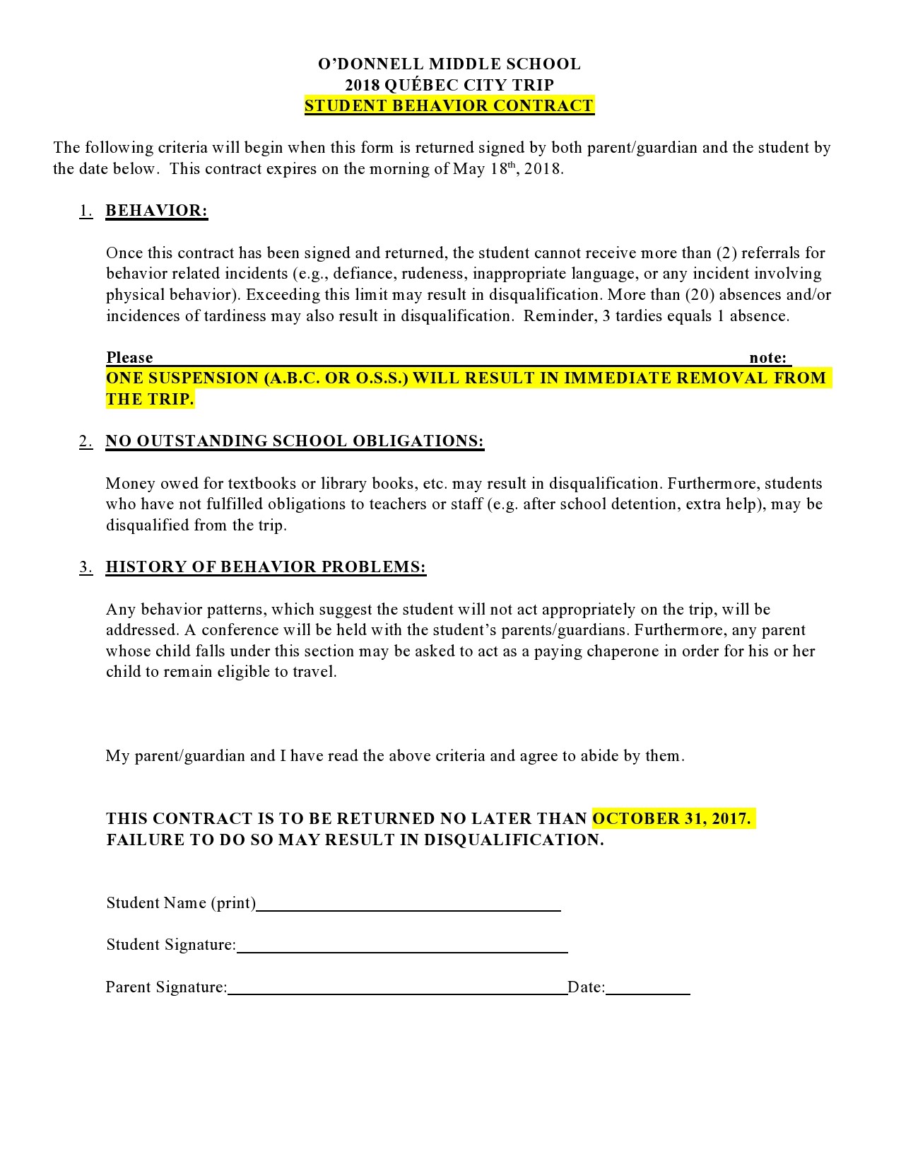 Free behavior contract template 30