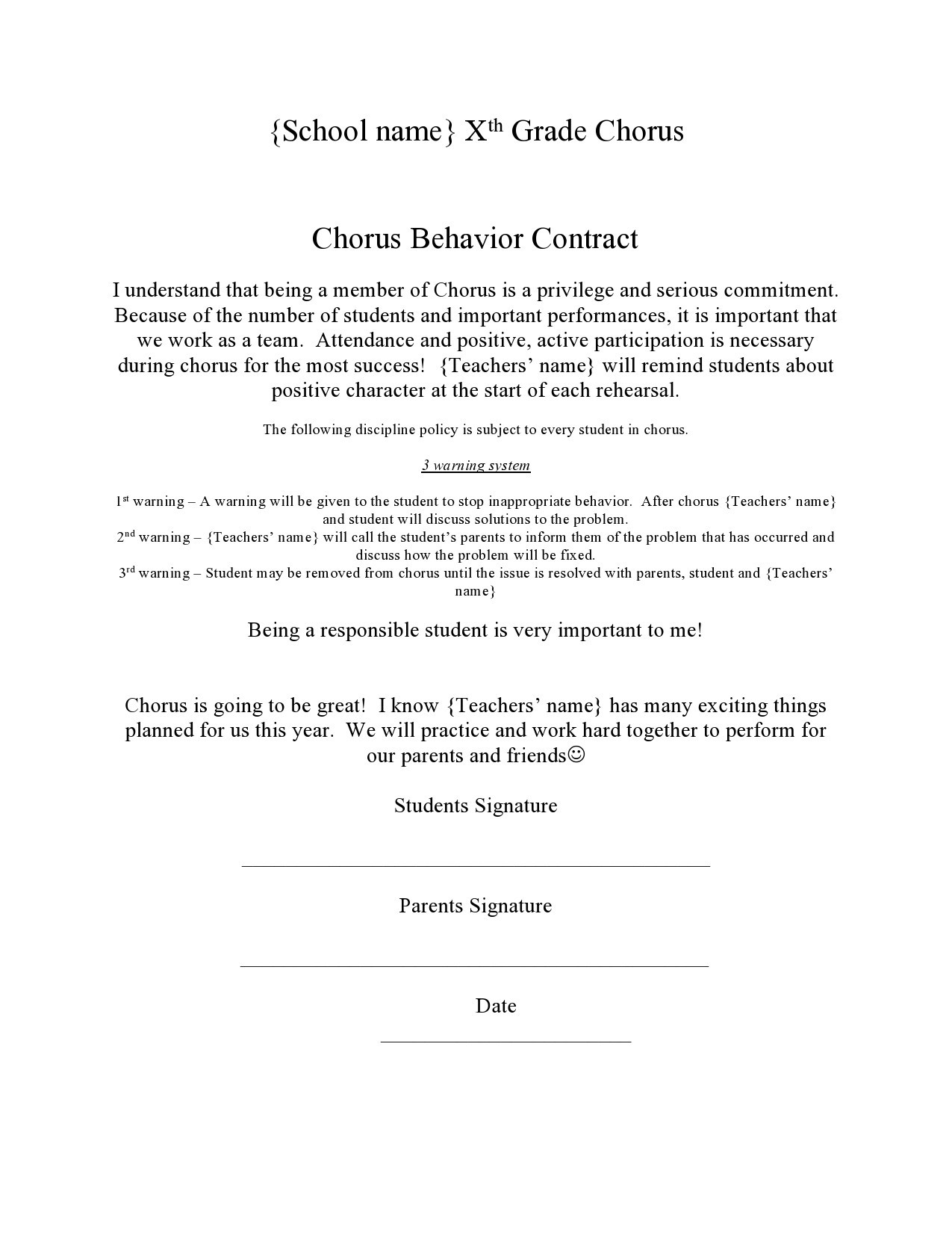 Free behavior contract template 37