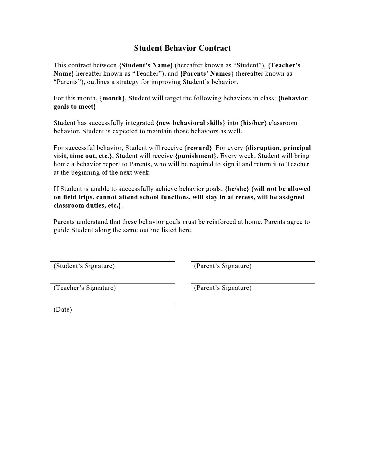 Free behavior contract template 38