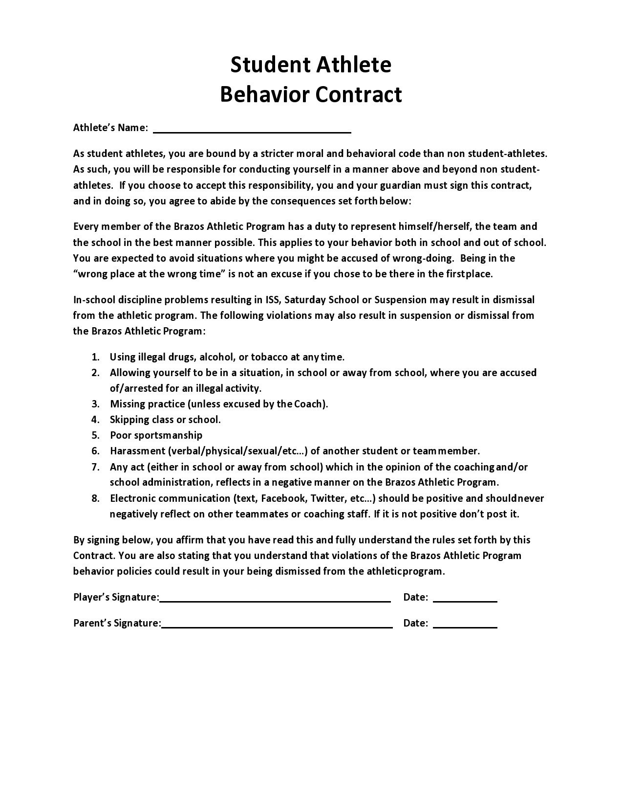 Free behavior contract template 41