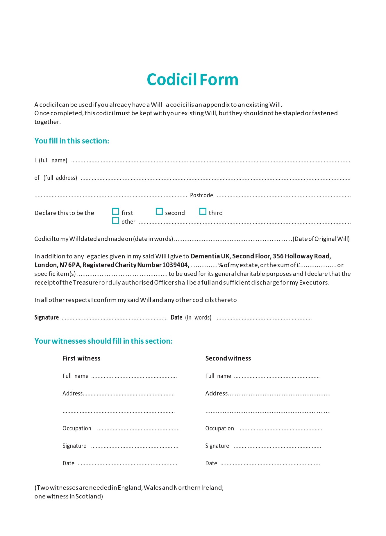 Free codicil form 25