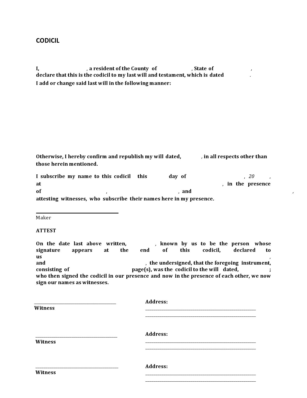 Free codicil form 30