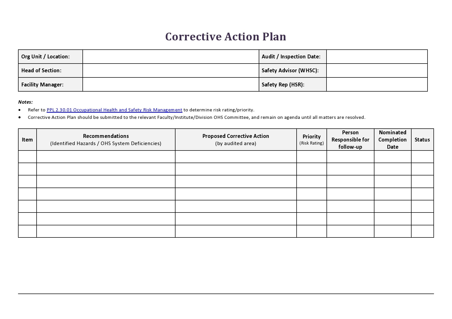 Free corrective action plan template 11