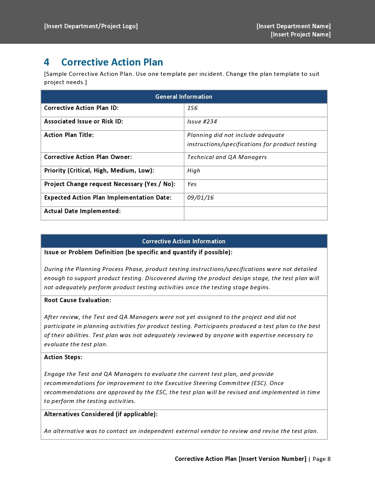 Free corrective action plan template 16