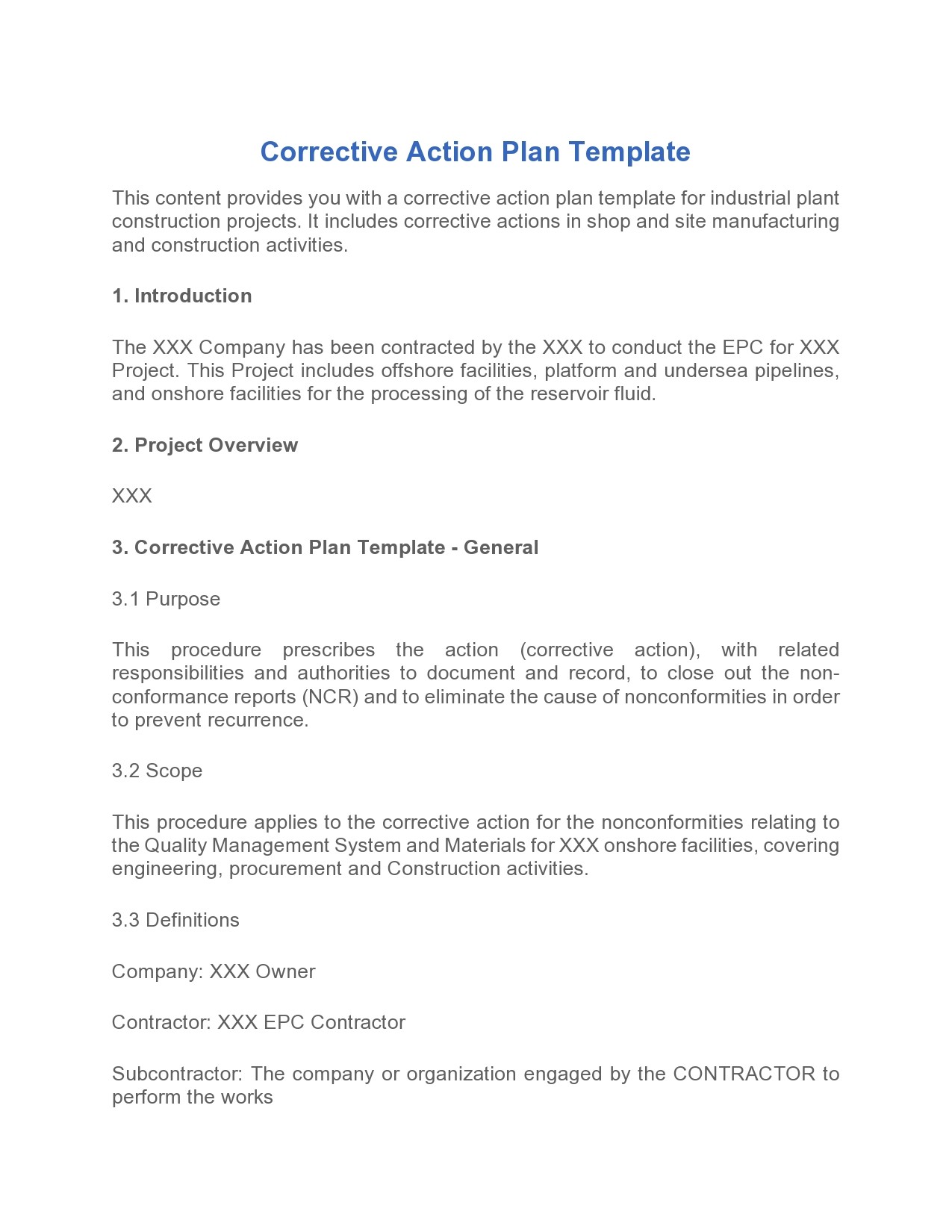 Free corrective action plan template 22