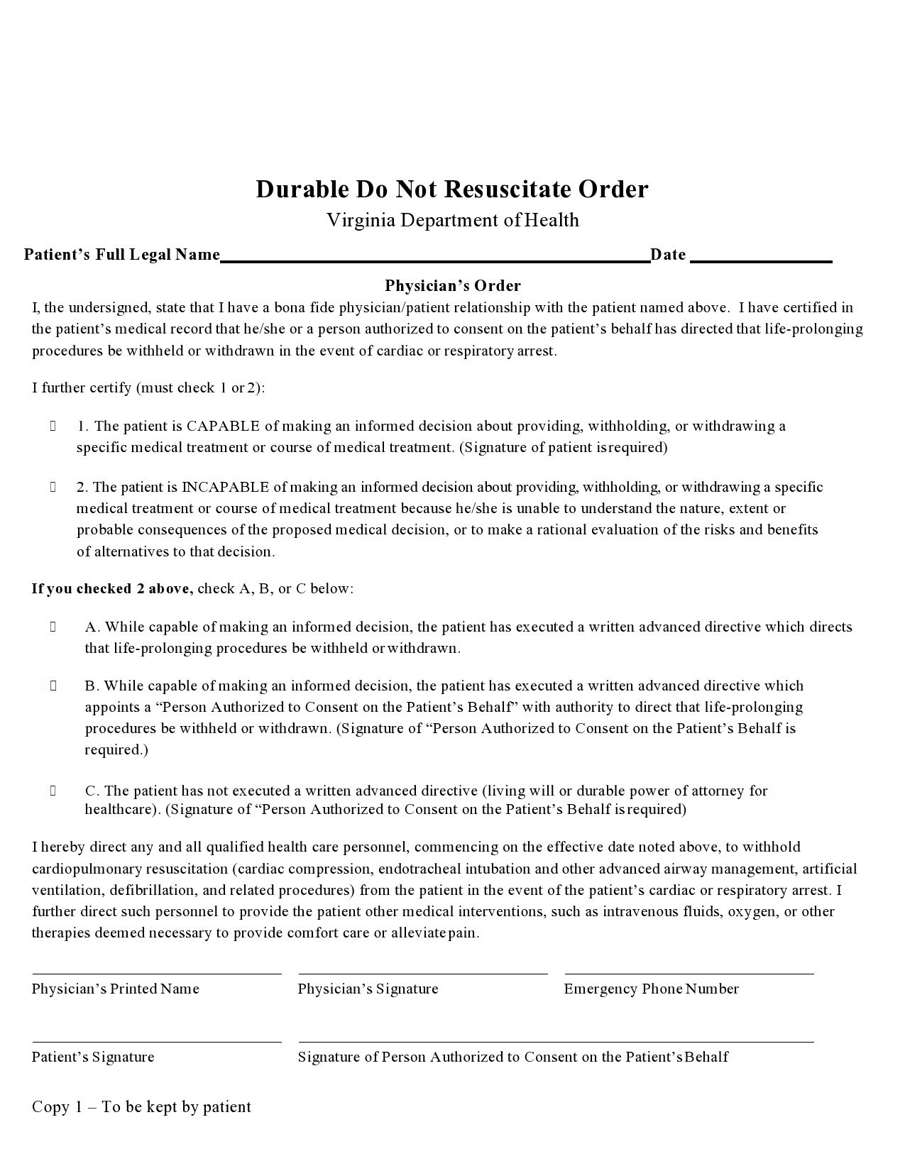 Free do not resuscitate form 11