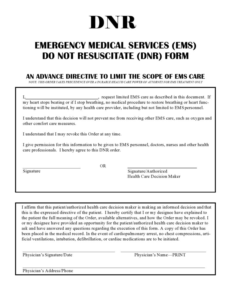 43 Printable Do Not Resuscitate Forms All States TemplateLab