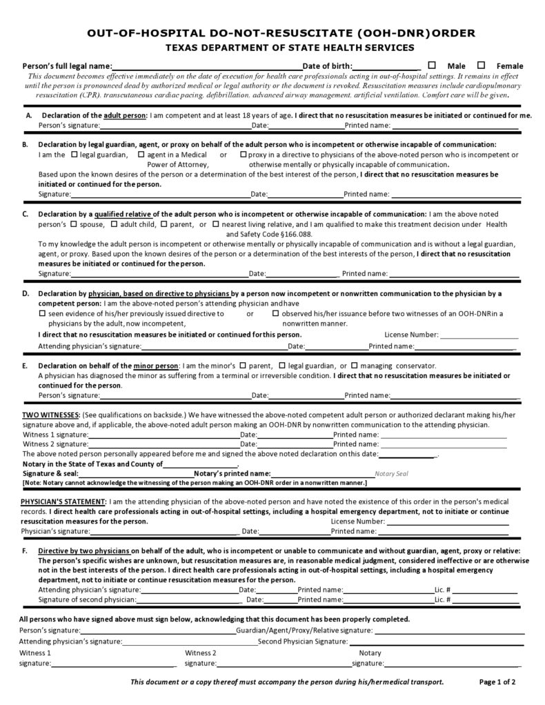 43 Printable Do Not Resuscitate Forms (All States) ᐅ TemplateLab