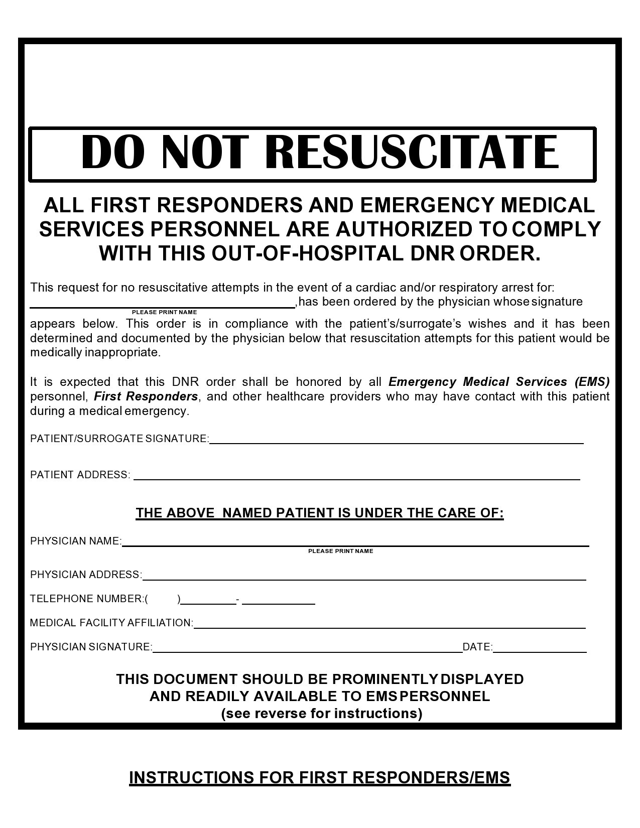 Free do not resuscitate form 39
