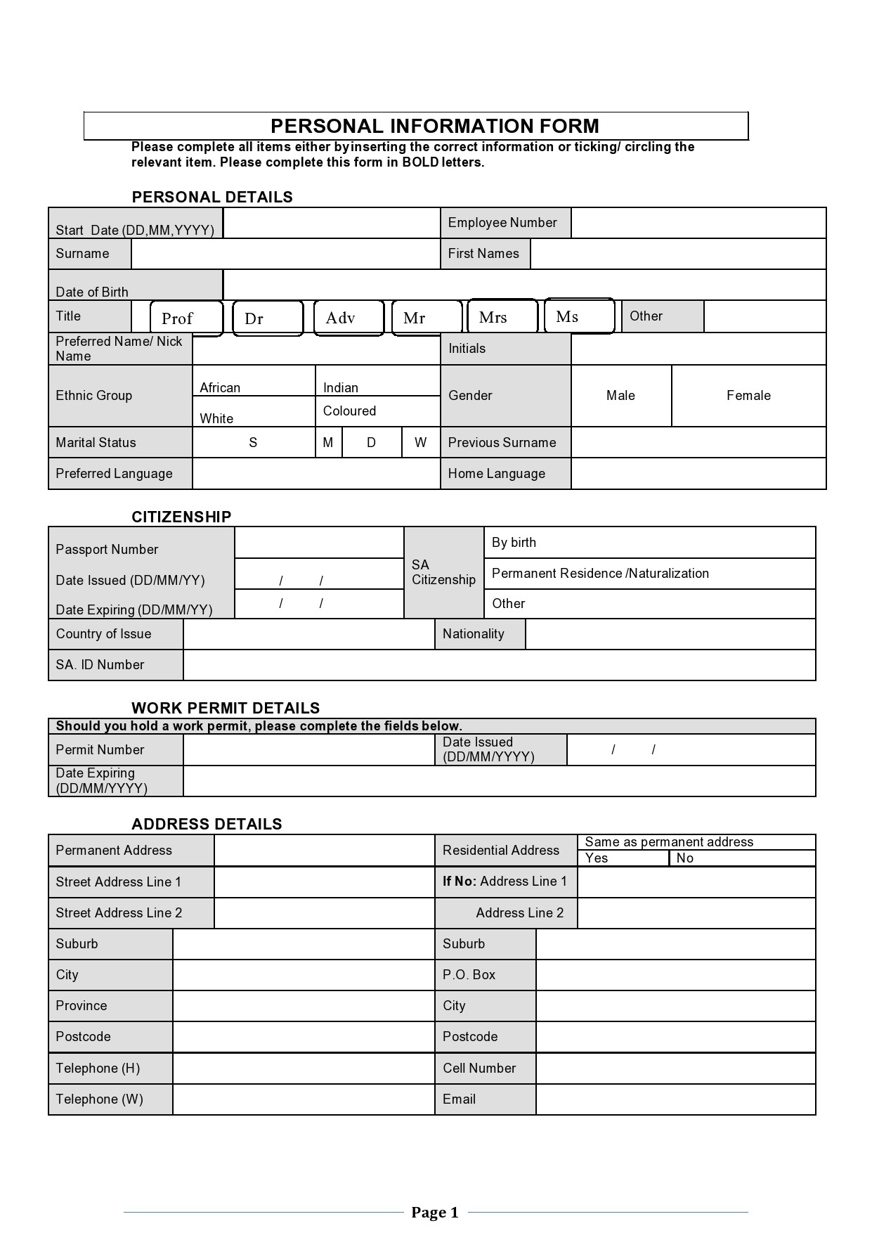 Free personal information form 02