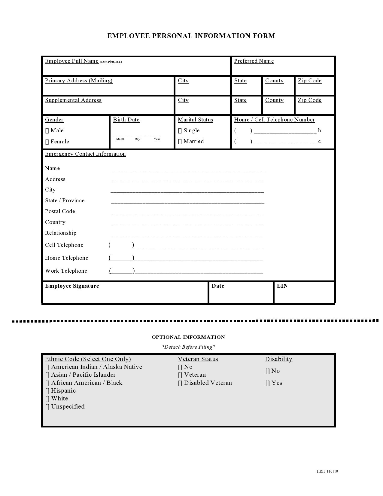 Free personal information form 03