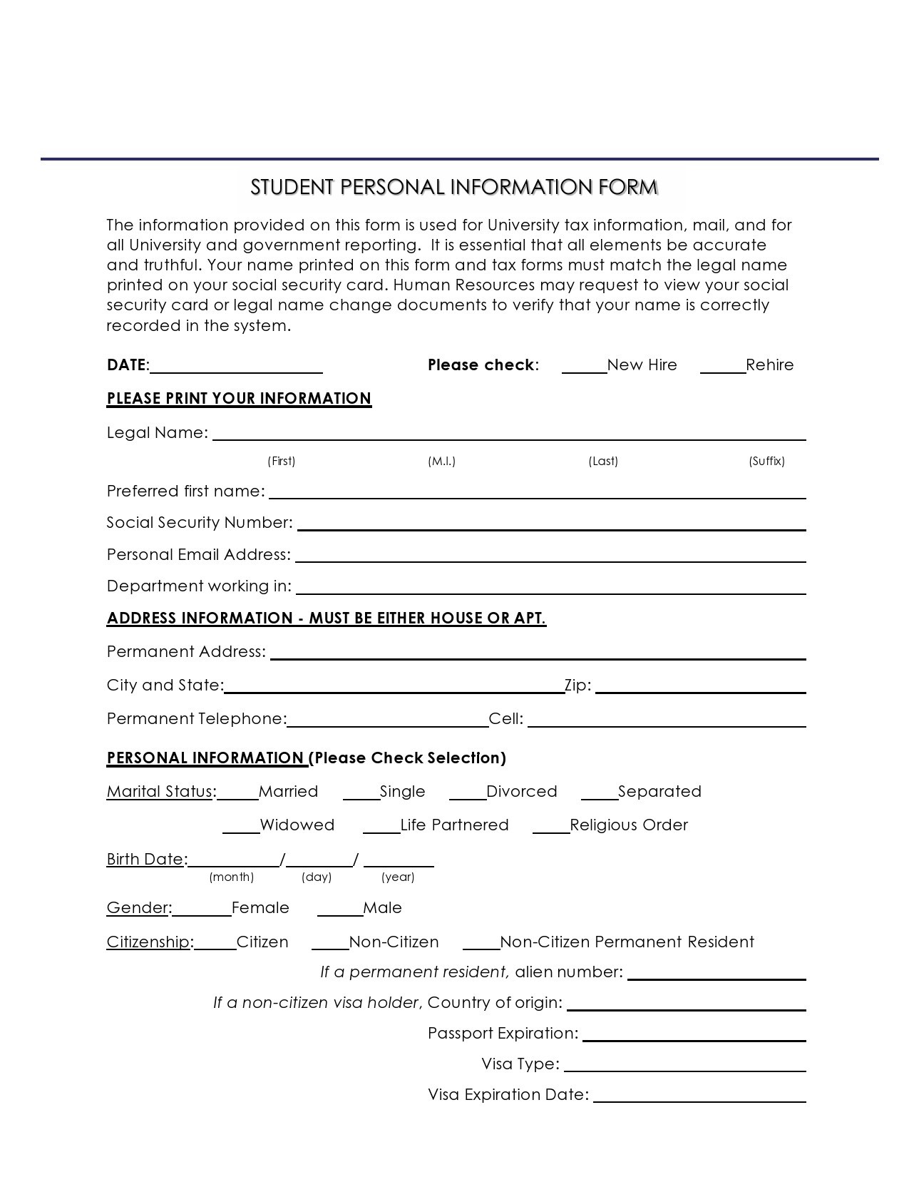 Free personal information form 06
