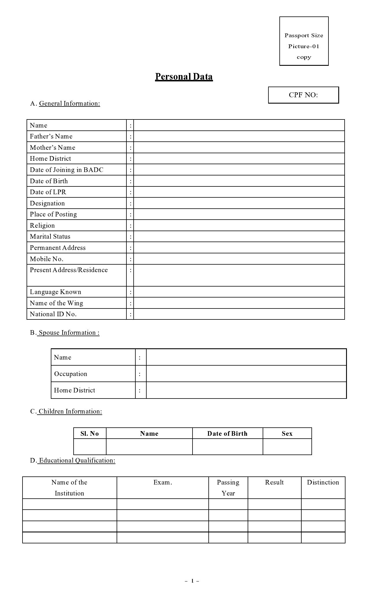 Free personal information form 07