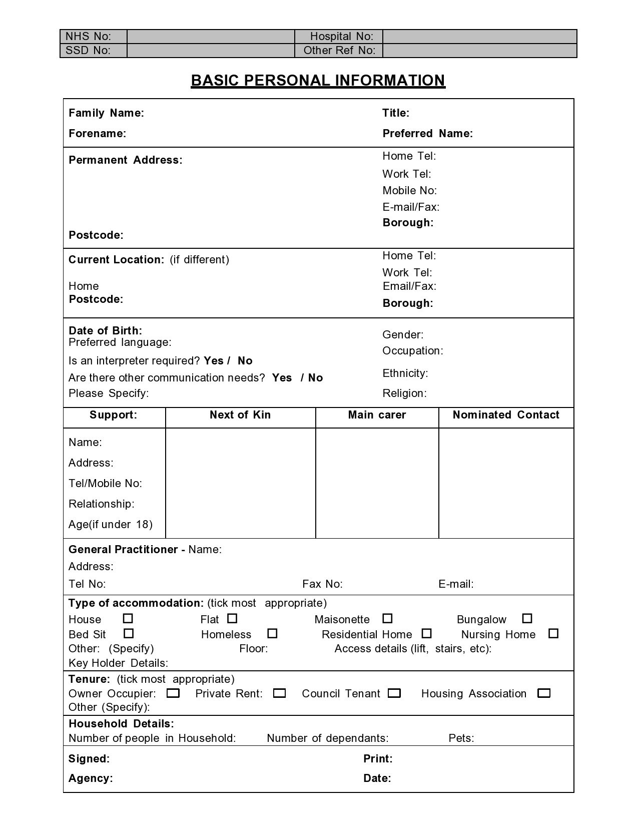 Free personal information form 08