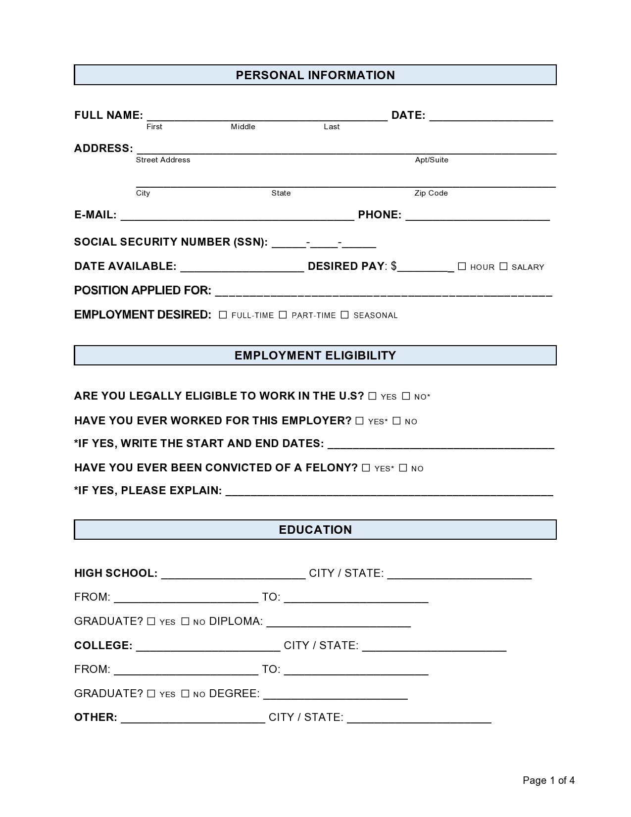 Free personal information form 10