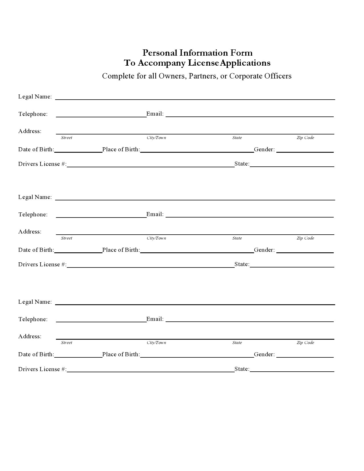 Free personal information form 11