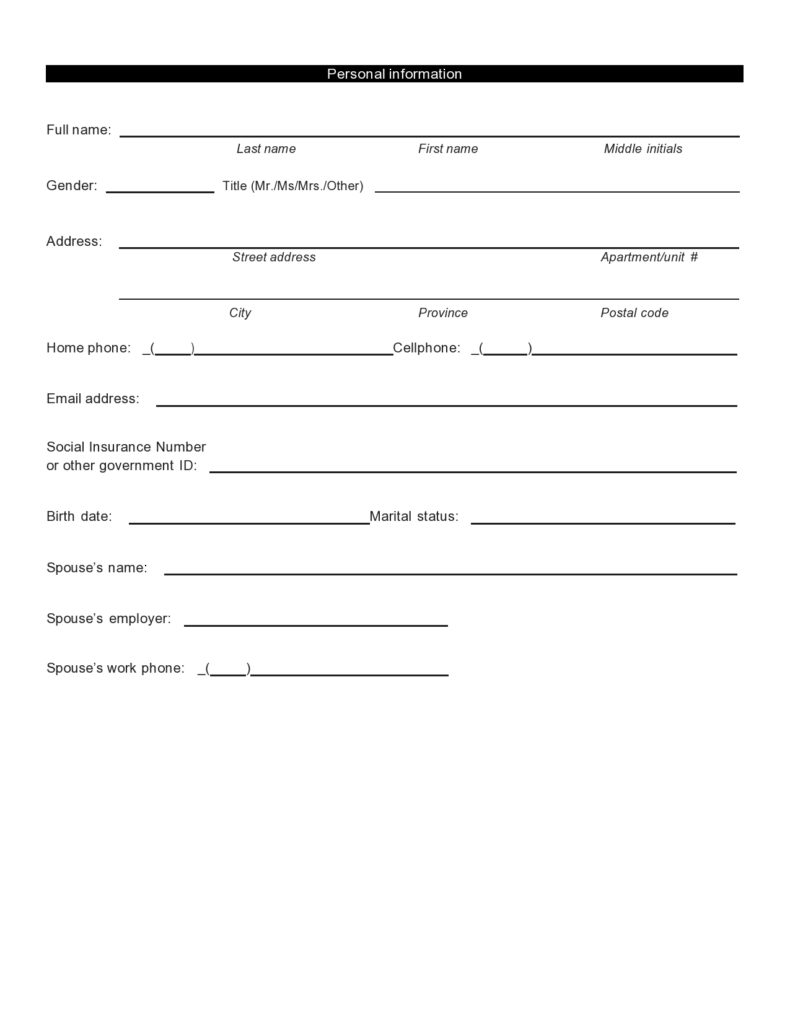 41 Free Personal Information Forms And Templates Templatelab 2602