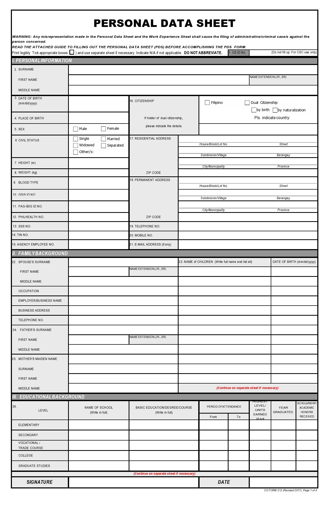 Free personal information form 13