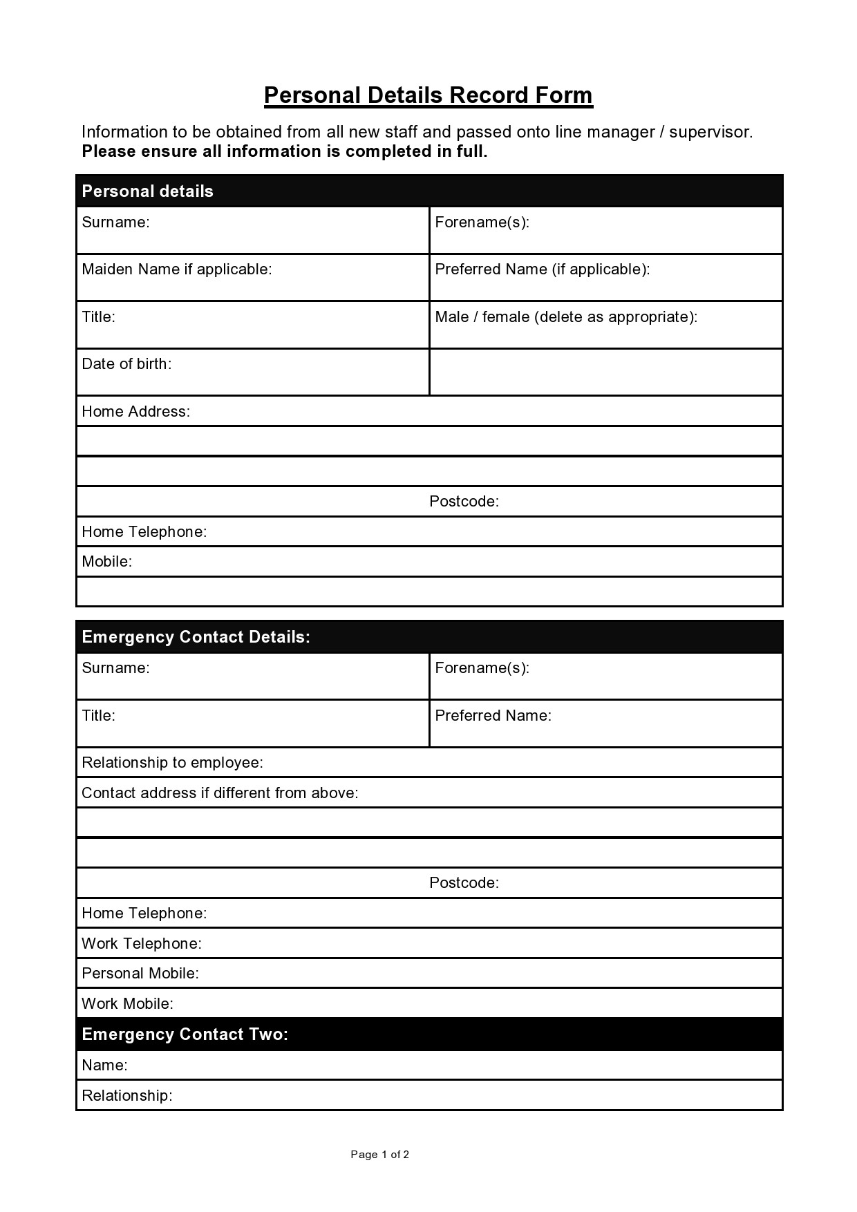 Free personal information form 14
