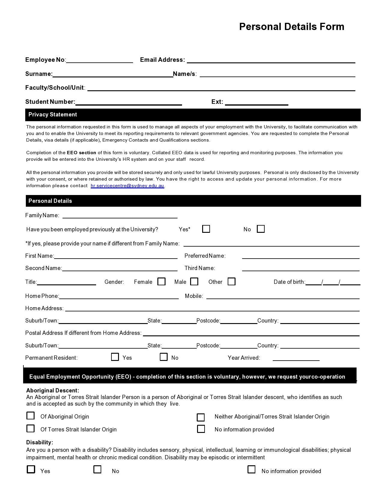 Free personal information form 15