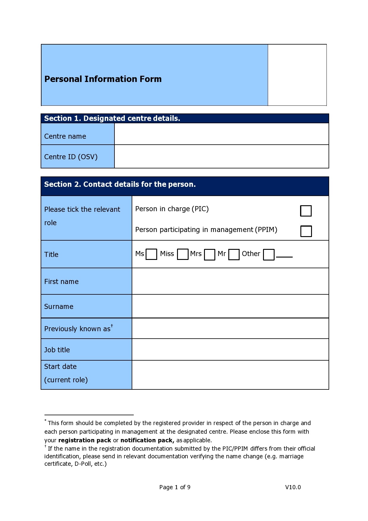 Free personal information form 16