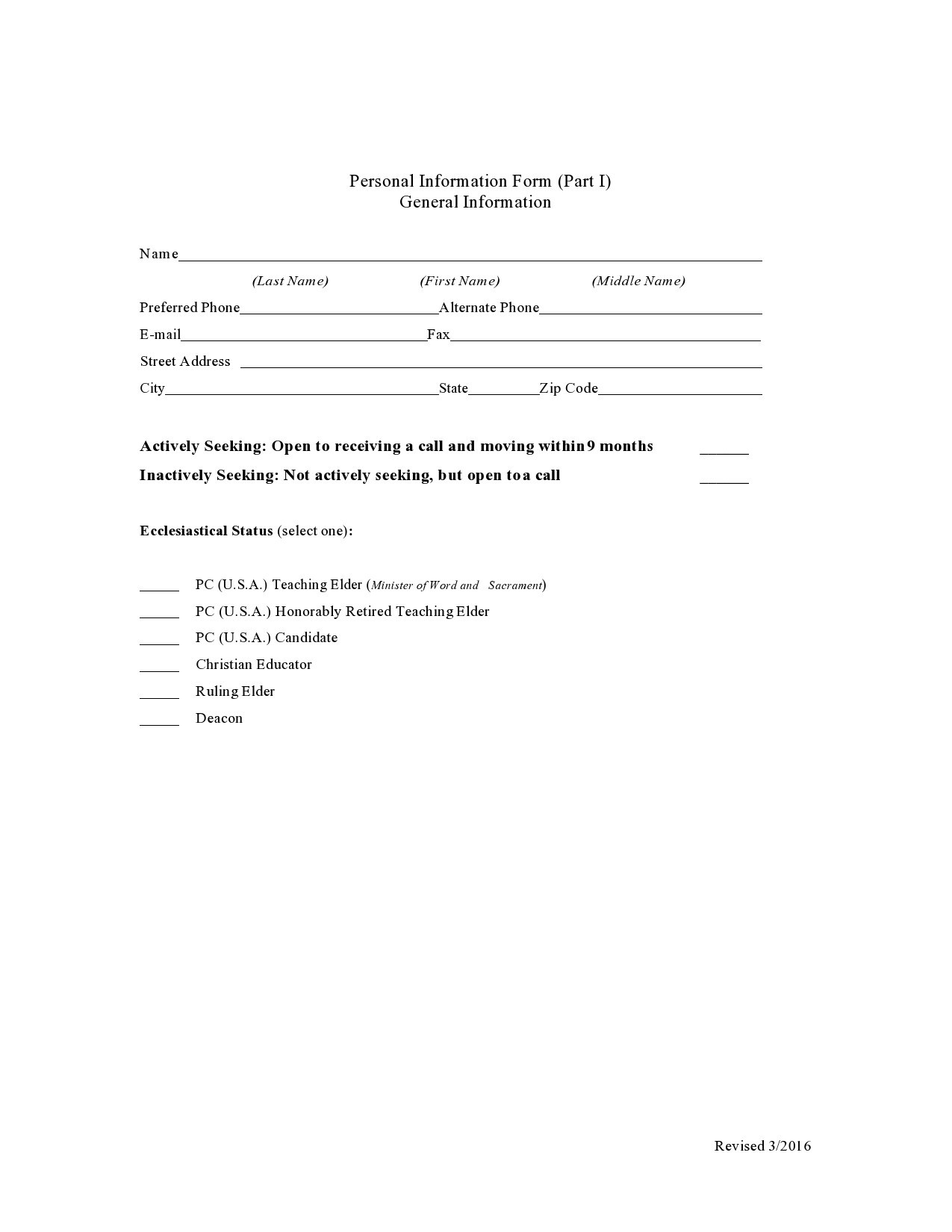 Free personal information form 17