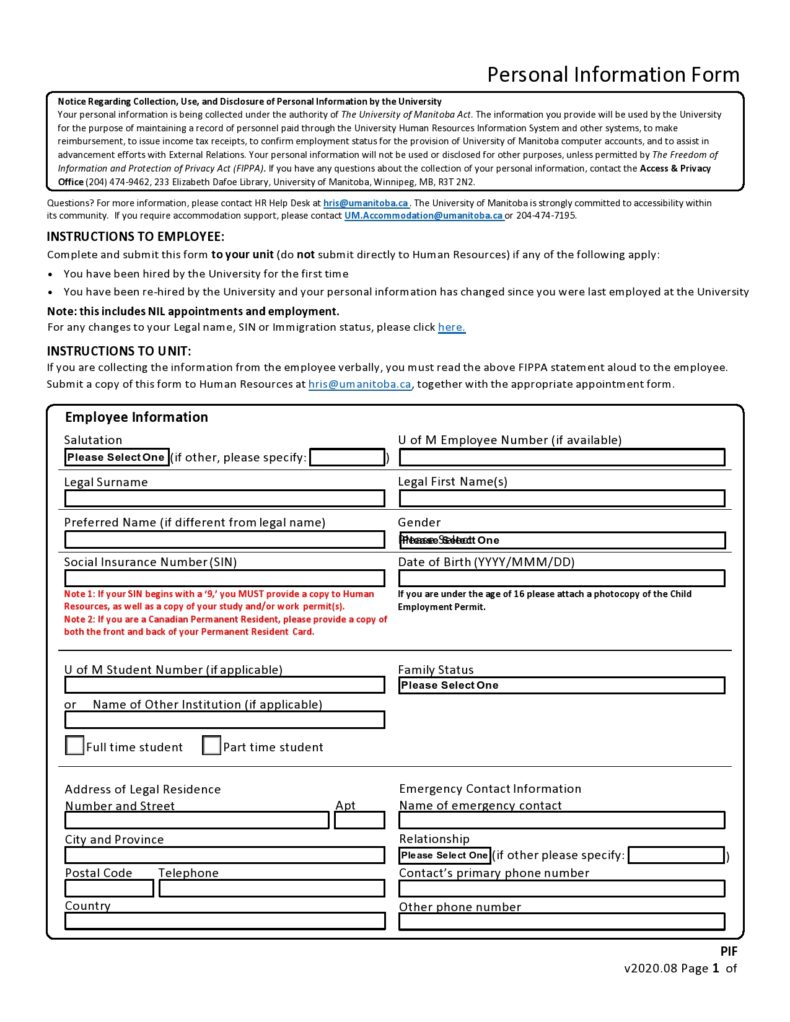 41 Free Personal Information Forms [& Templates] ᐅ TemplateLab