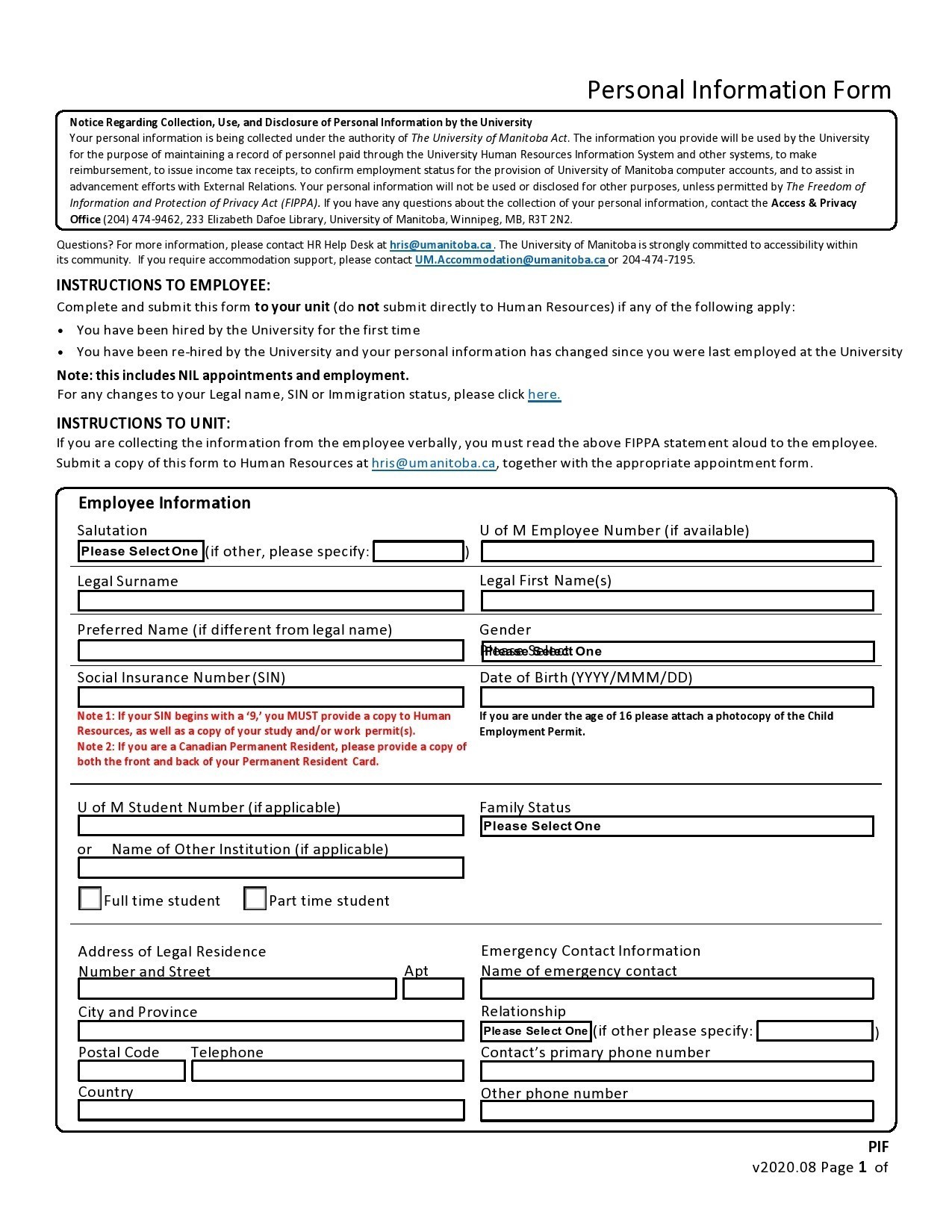 Free personal information form 19