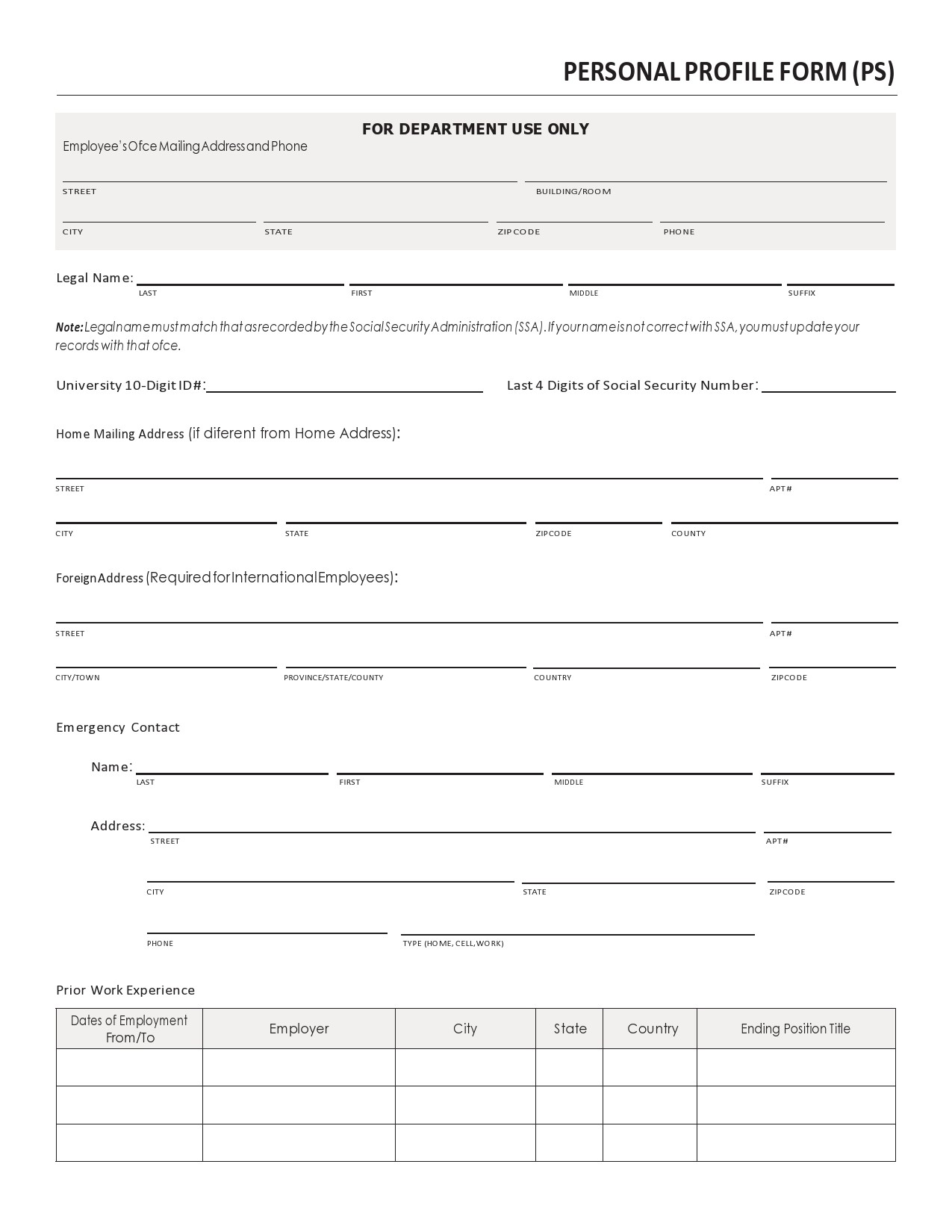 Free personal information form 20