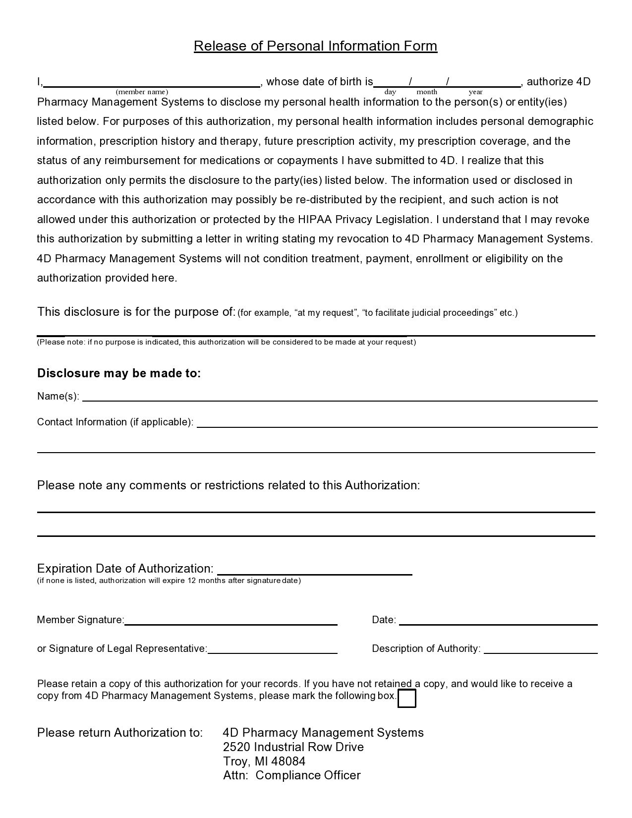 Free personal information form 21