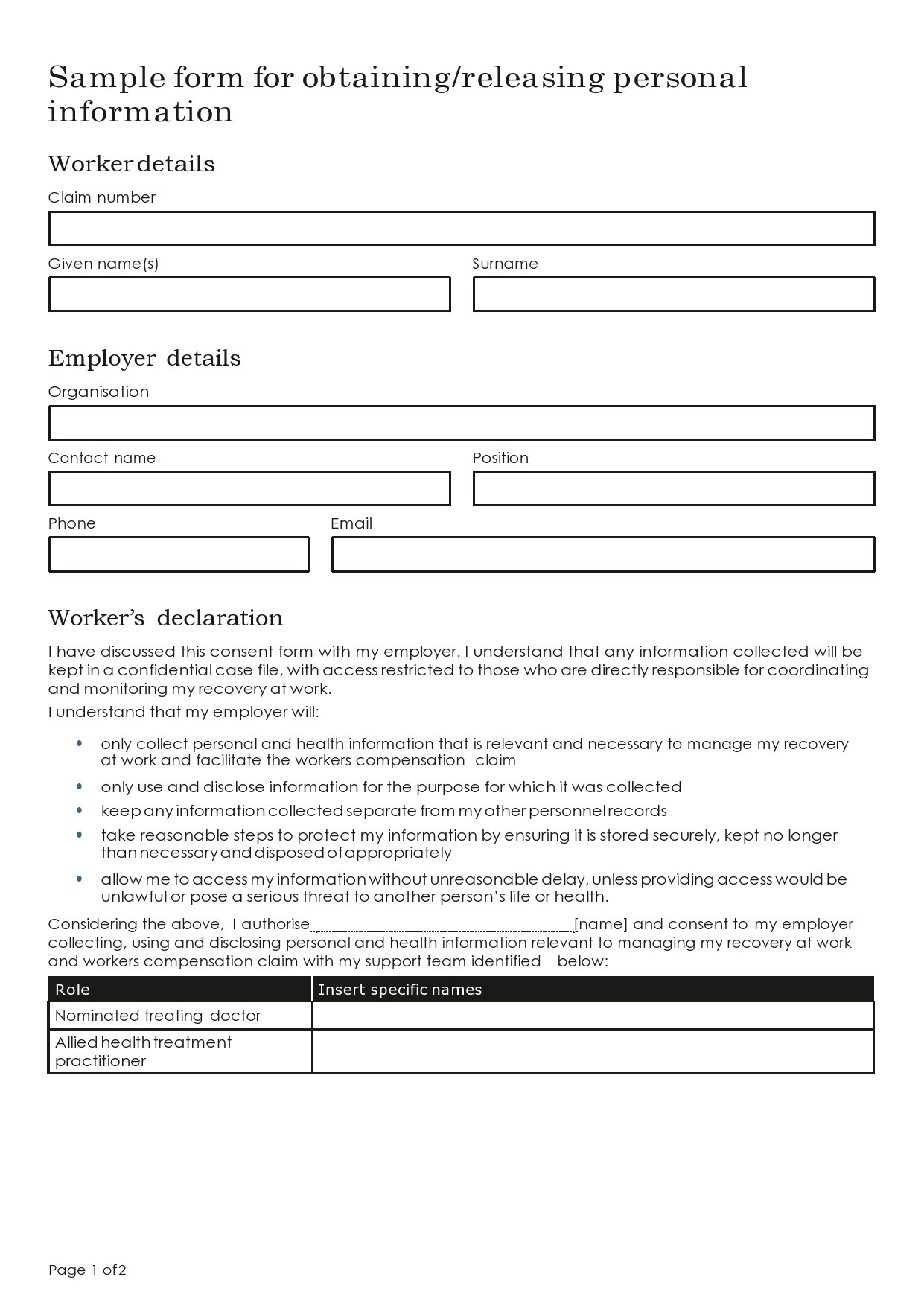 Free personal information form 24