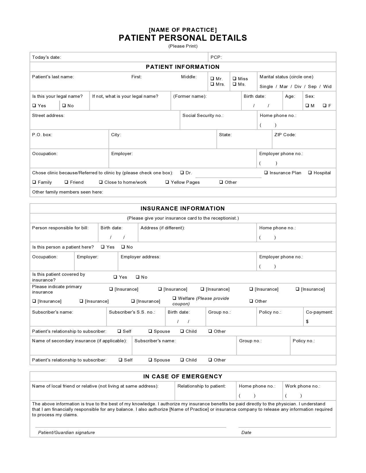 Free personal information form 27