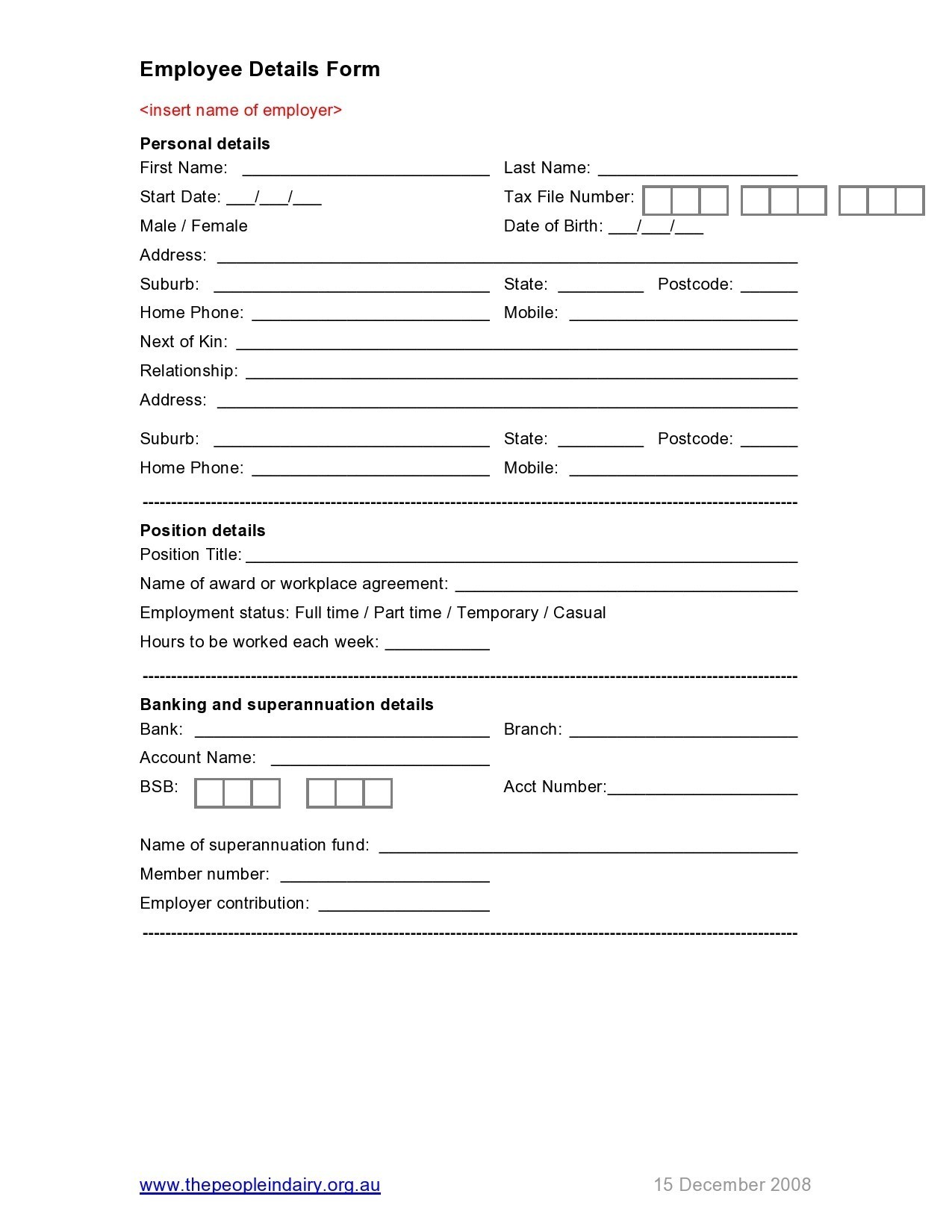 Free personal information form 28