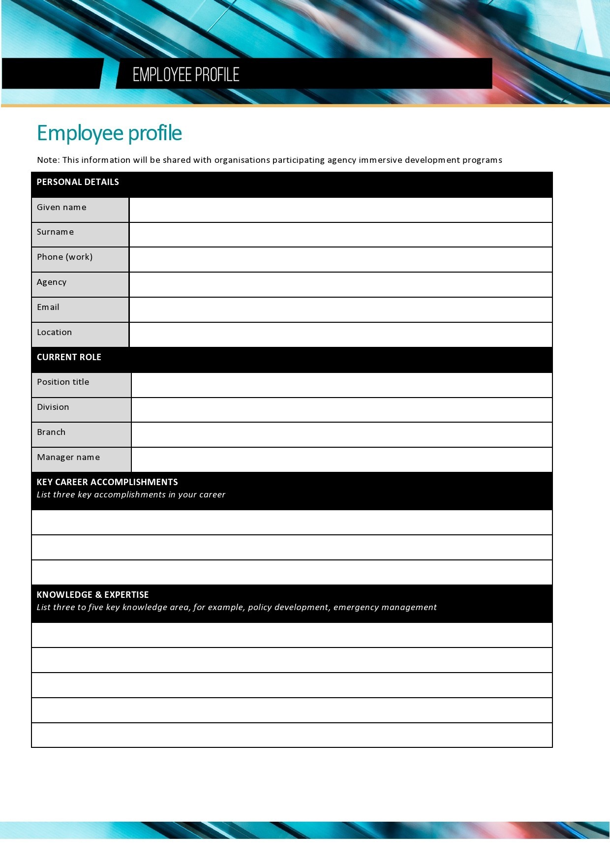 Free personal information form 30