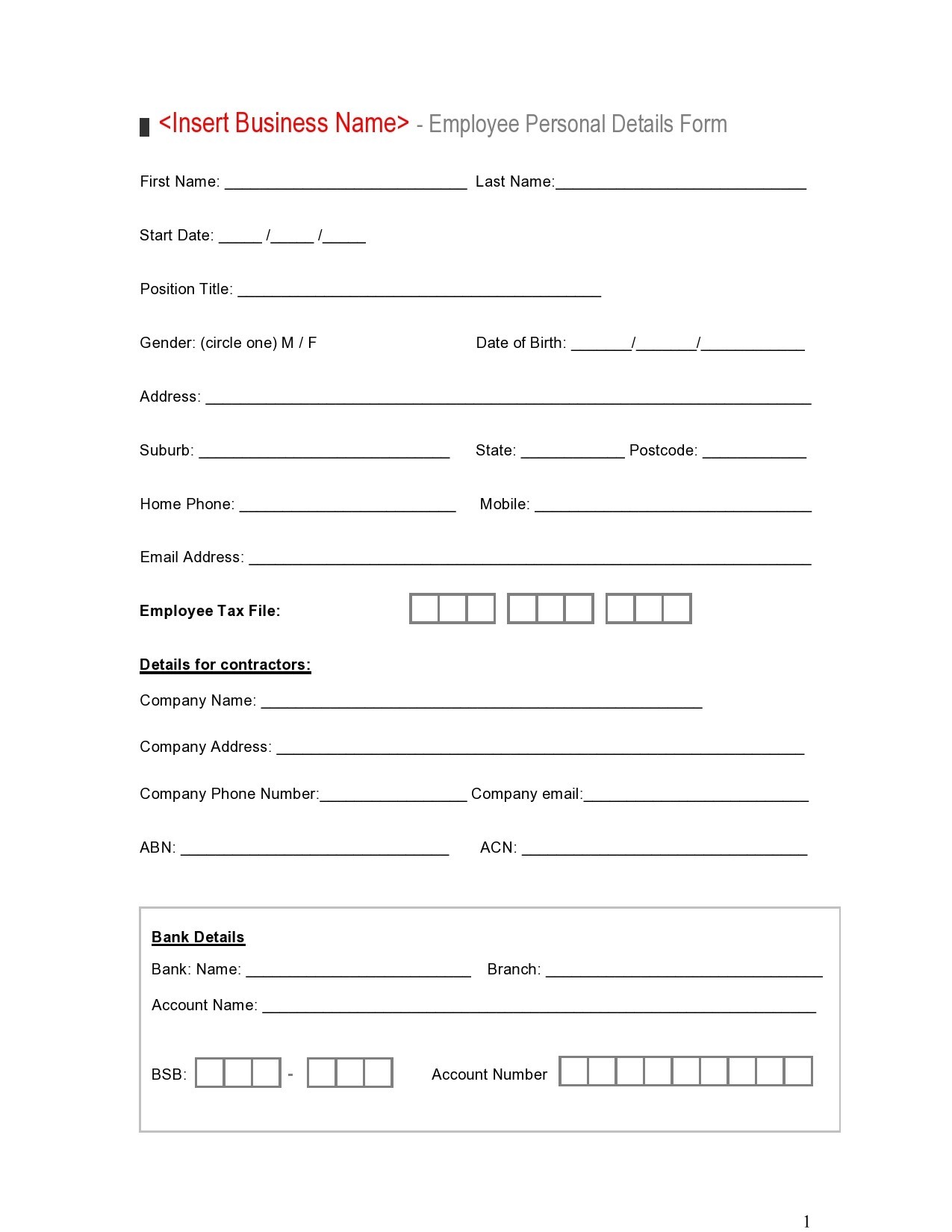 Free personal information form 31