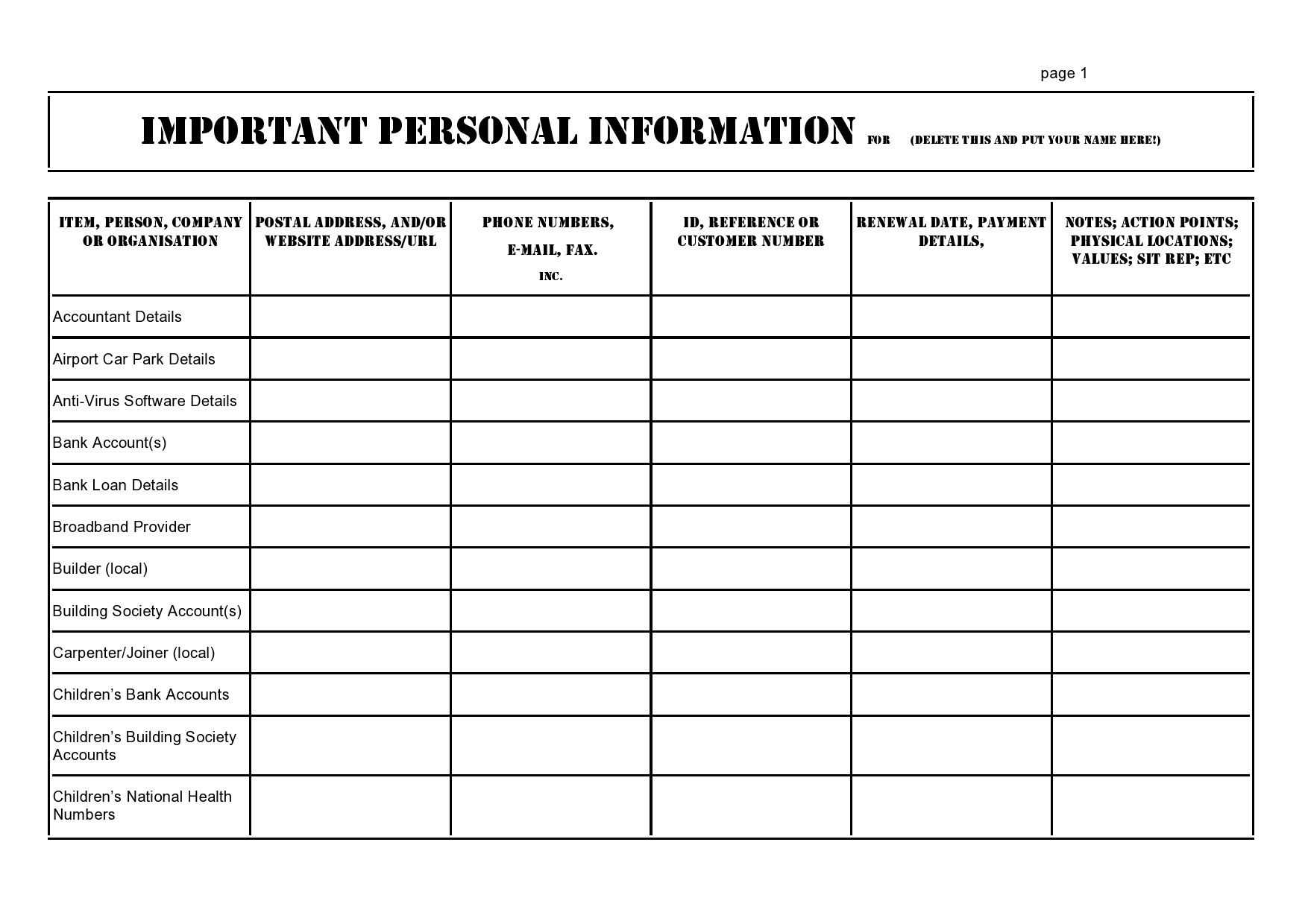 Free personal information form 32