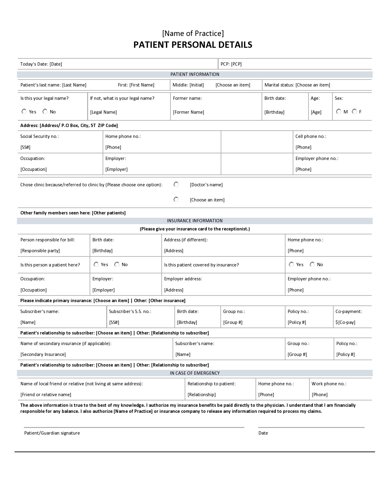 Free personal information form 33