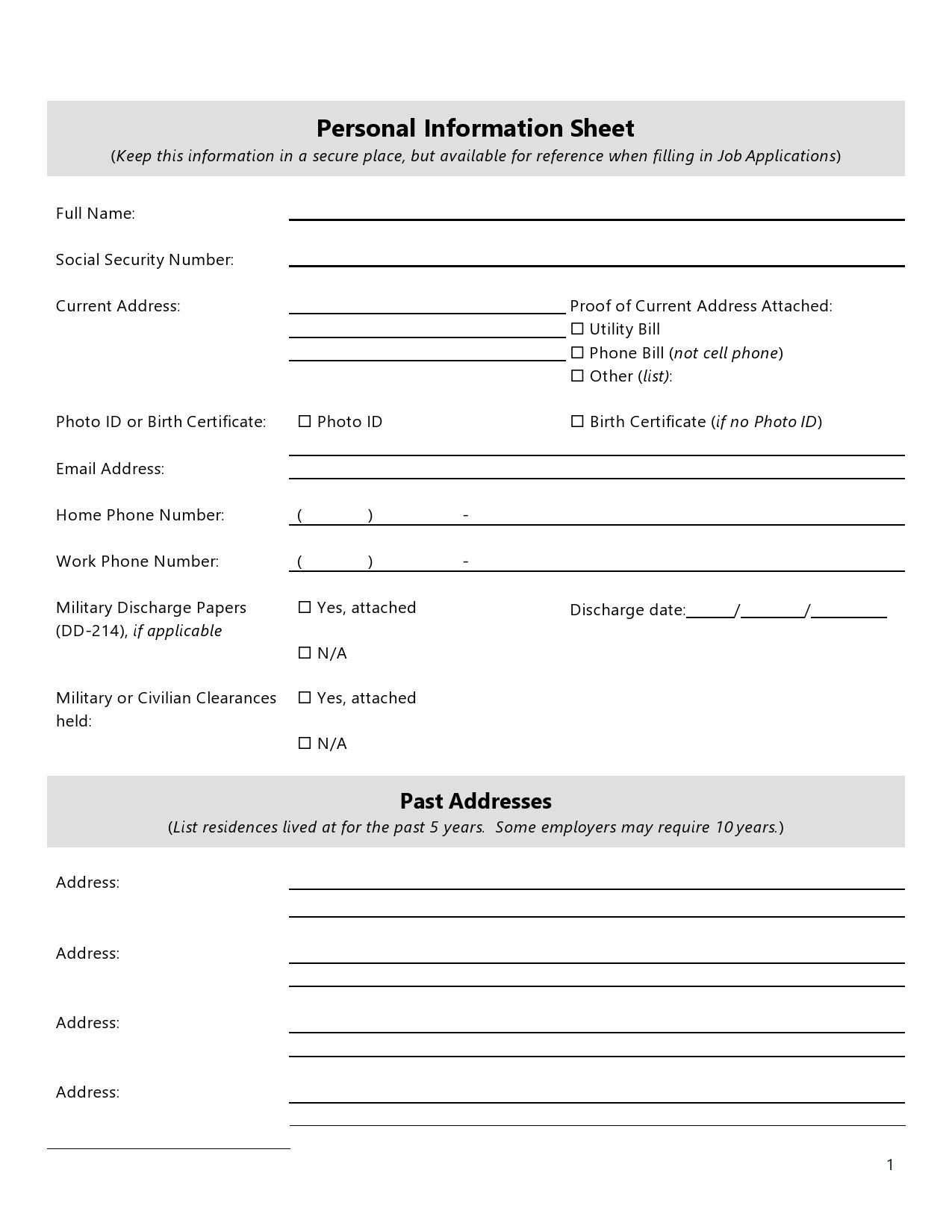 Free personal information form 37