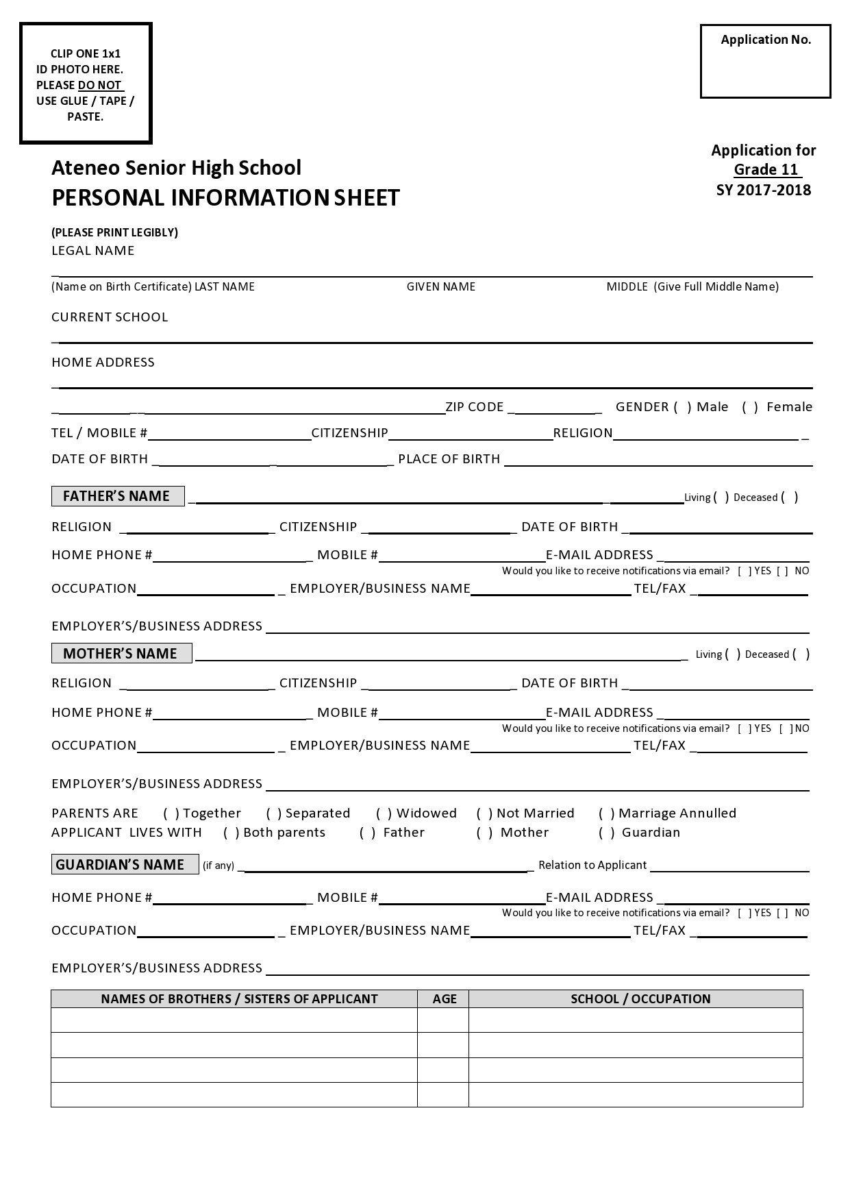 Free personal information form 38