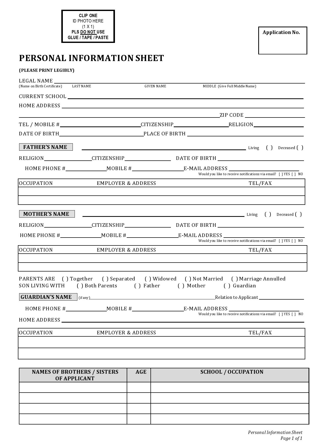 Free personal information form 39