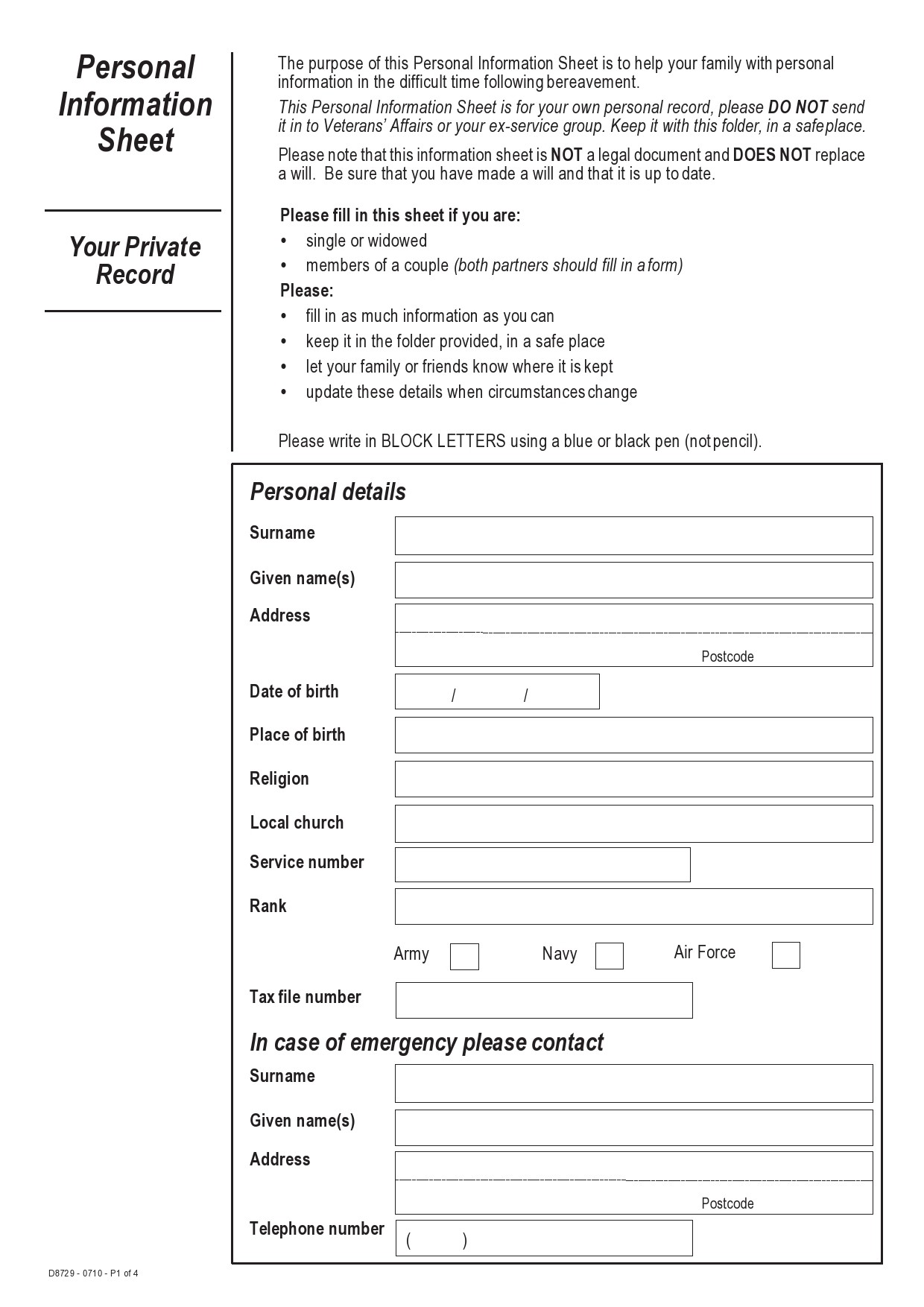 Free personal information form 41