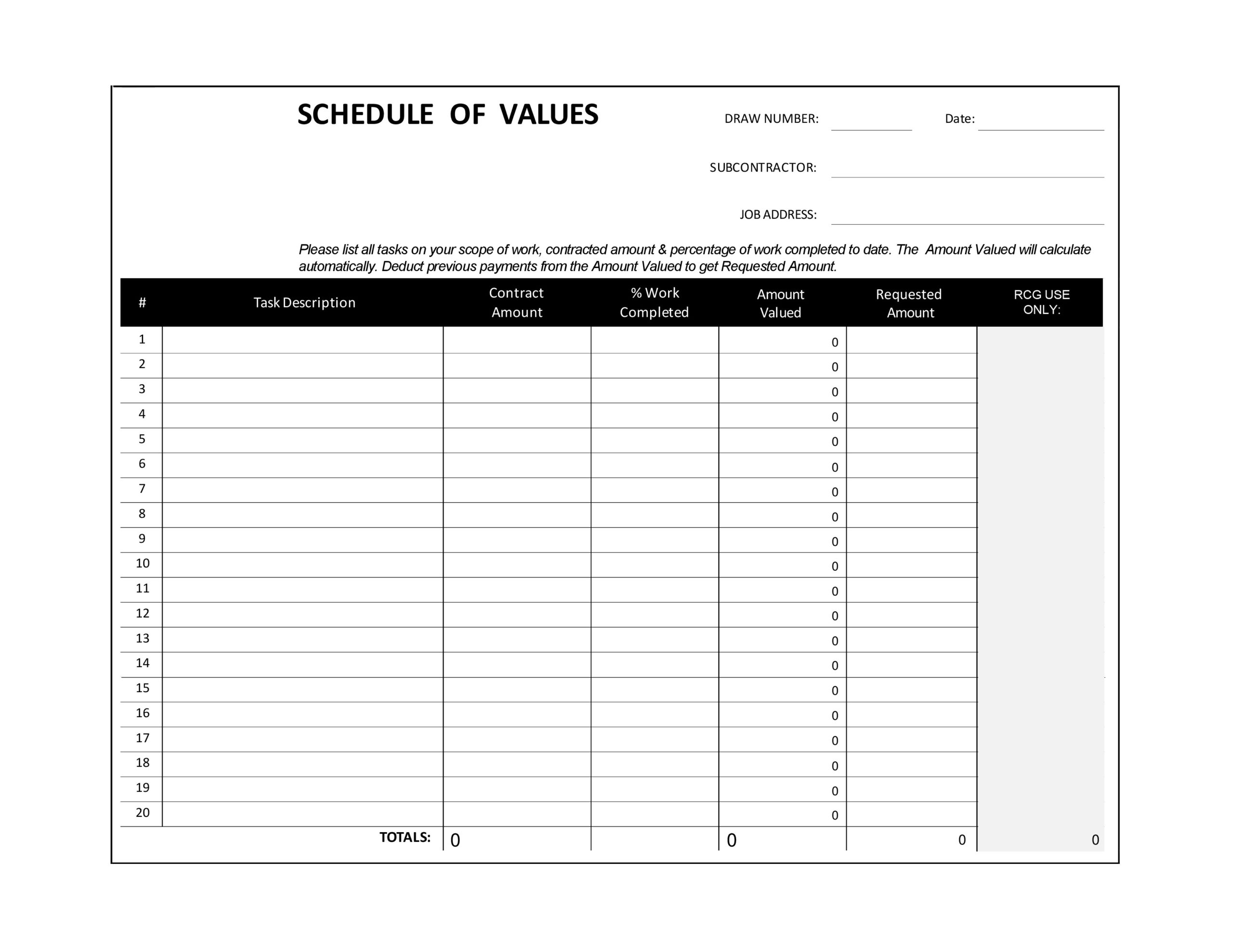 Free schedule of values template 37
