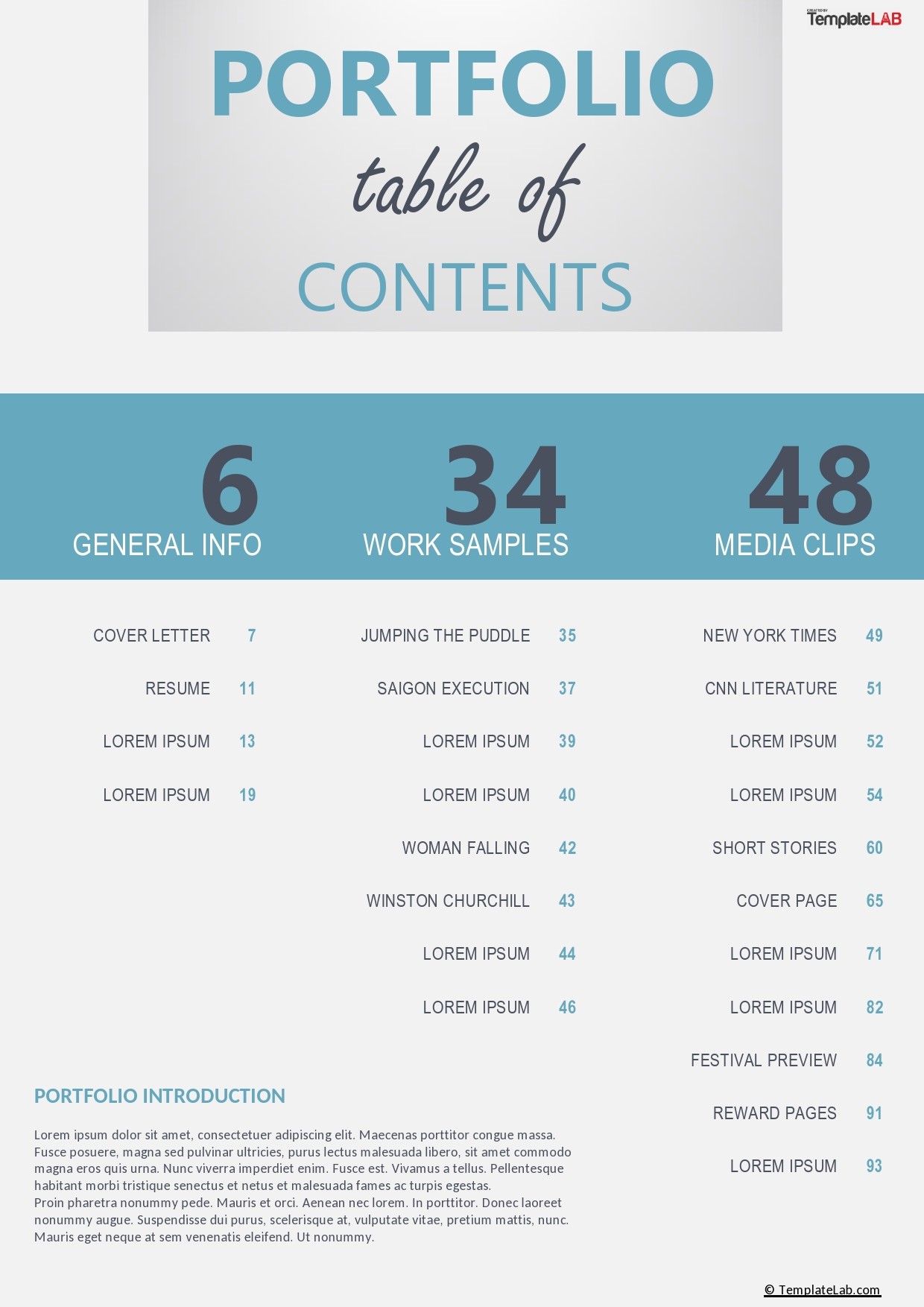Free Portfolio Table of Contents - TemplateLab.com