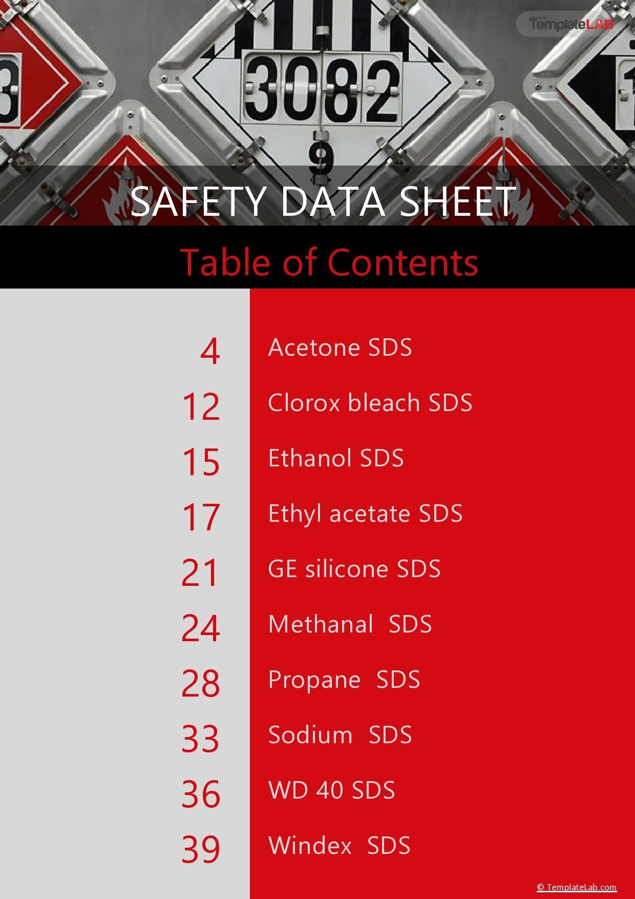 Free SDS Table of Contents