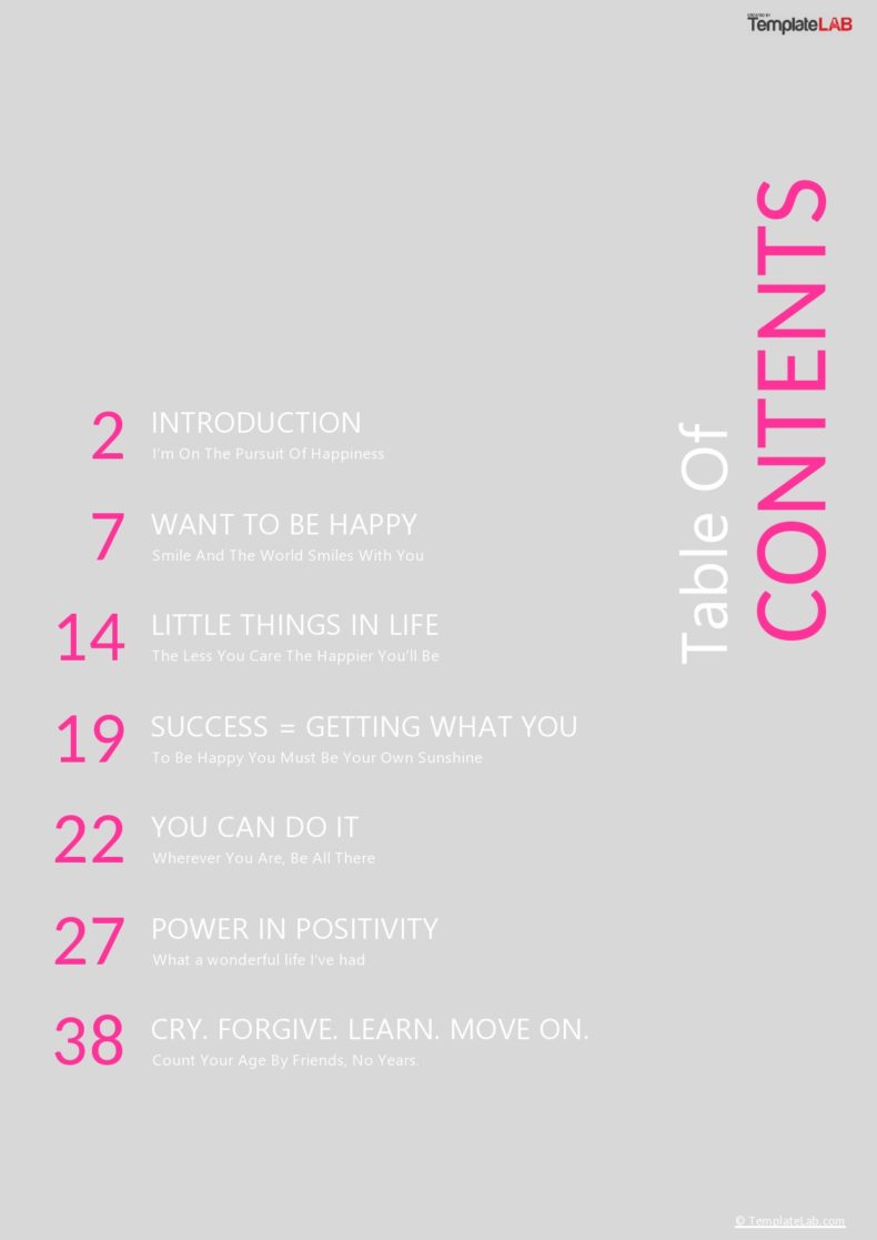 Table Of Contents Template Word Free Download