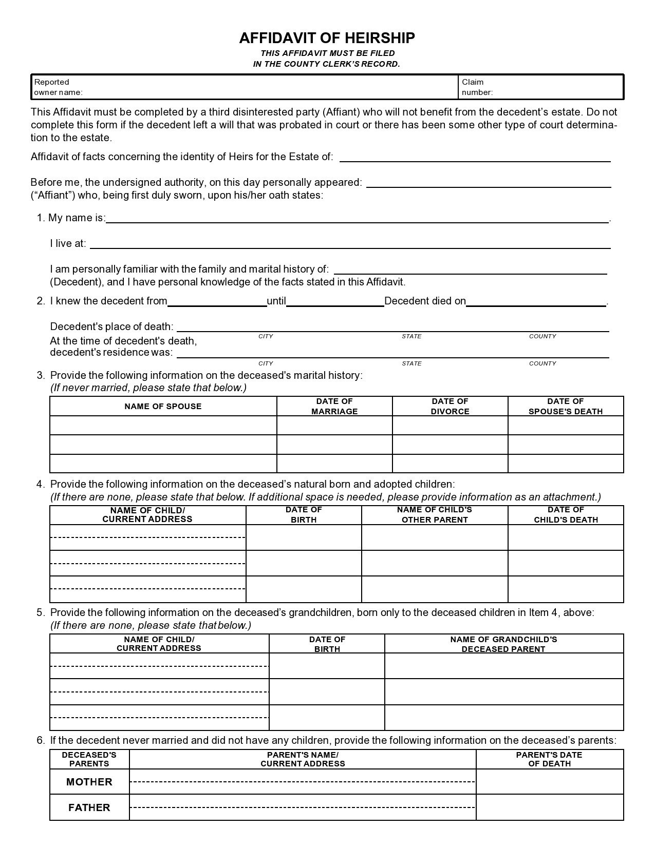 47 FREE Affidavit Of Heirship Forms Letters Certificates 