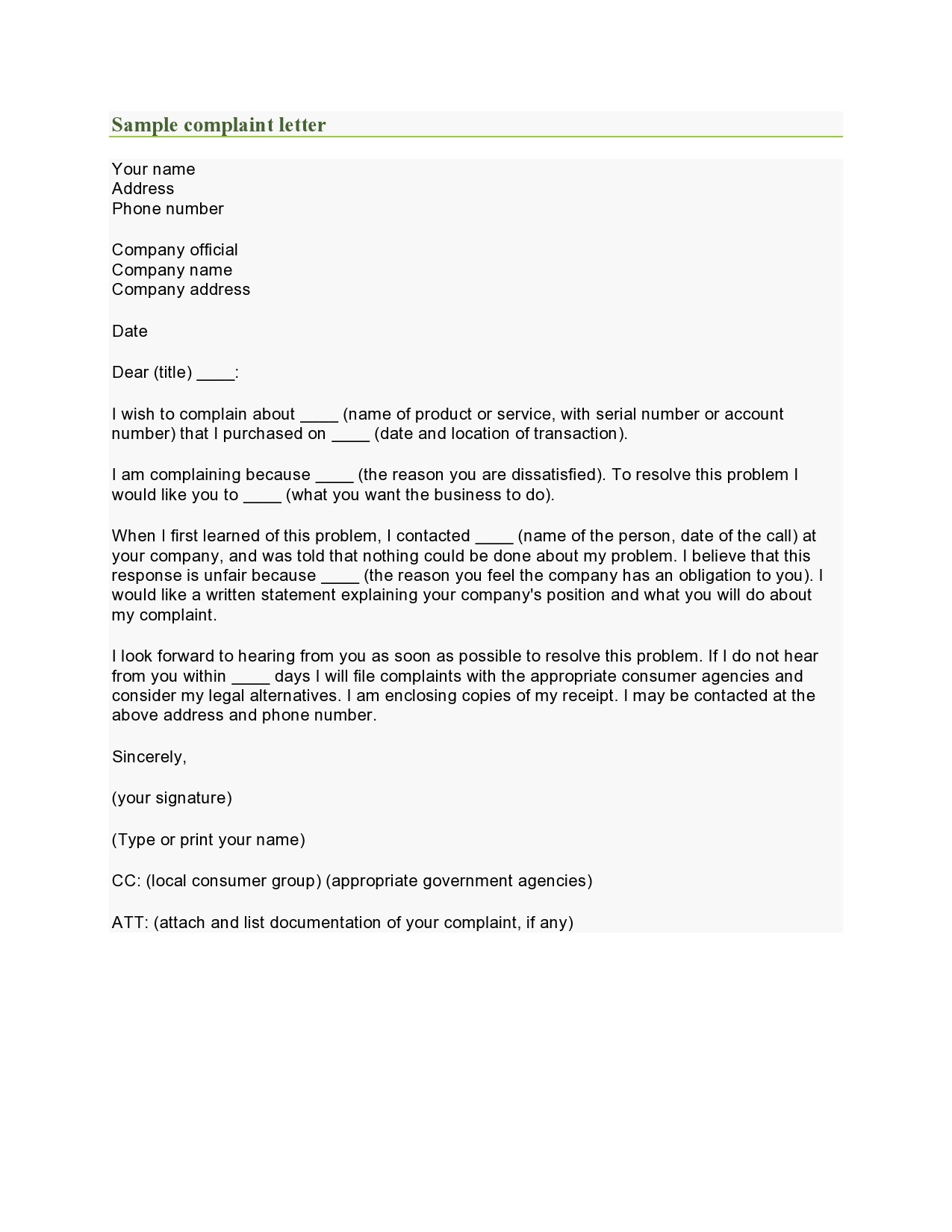 Free complaint letter template 04
